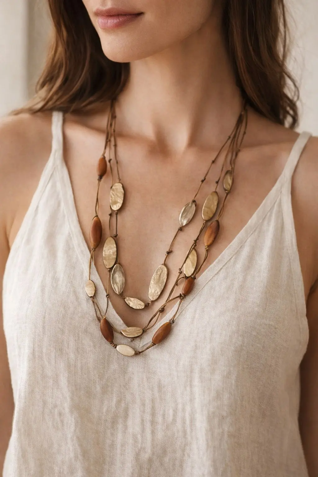Collar Multicapa de Madera y Metal Estilo Étnico Artesanal - Imagen 2